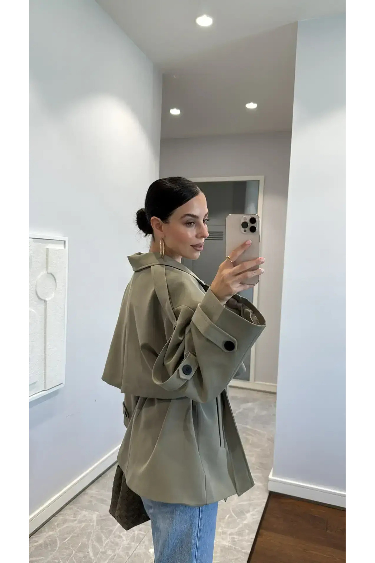 Helen Goods Midi Boy Beli Kuşaklı Oversize Kadın Trençkot görsel 4