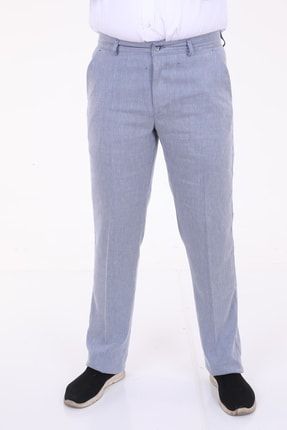 Erkek Regular Fit (orta Kalıp) Açık Mavi Keten Pantolon 350-01