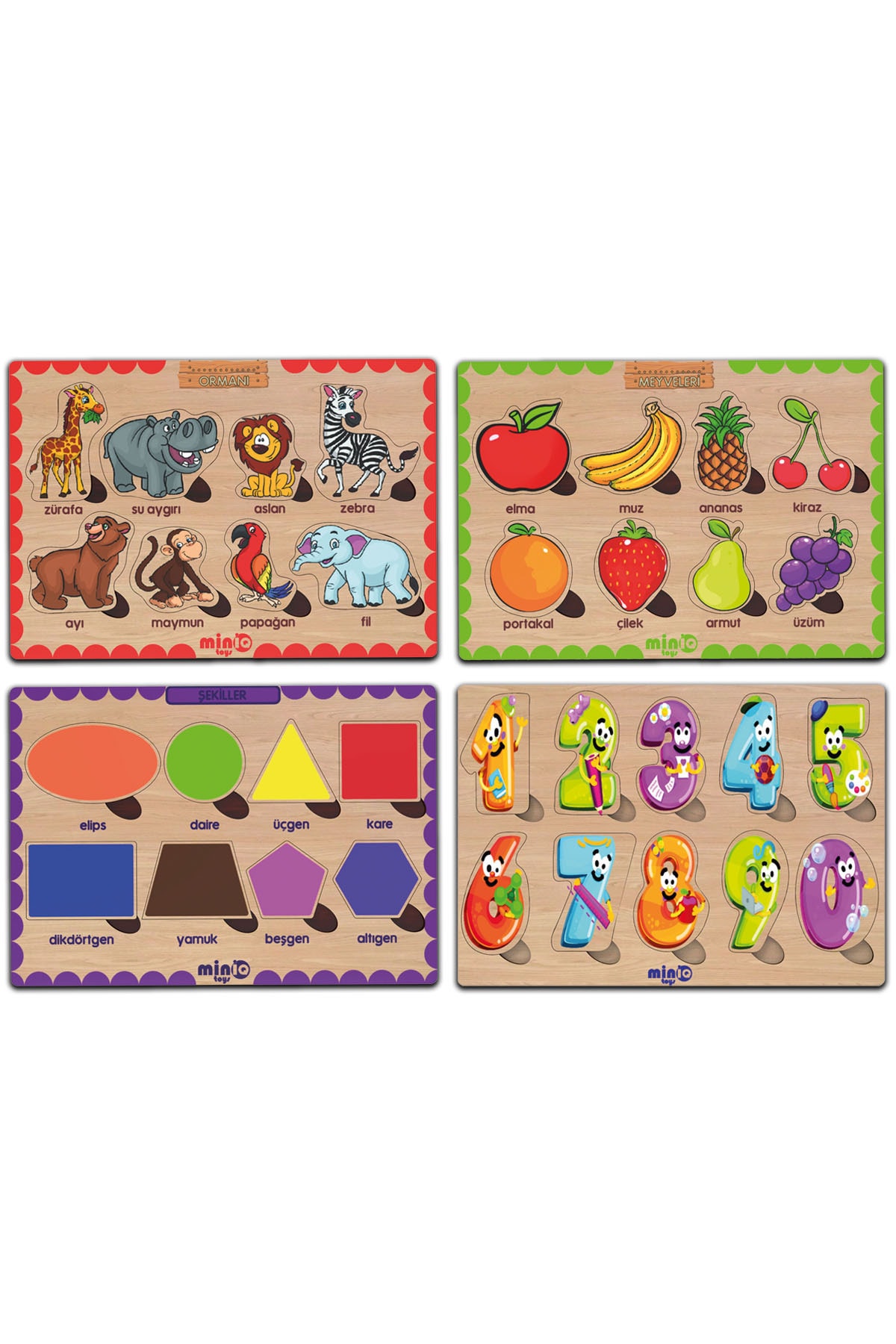 minİQ toys Ahşap Türkçe Orman Hayv.+meyveler+sekiller+sayilar 4’lü Set Eğitici-öğretici Yapboz fotoğrafı 2 (önizleme)