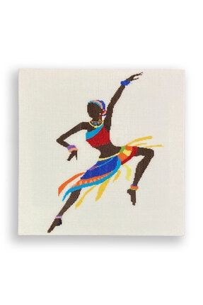 Afrikalı Kadın Dans Handmade Etamin Tablo SB0001