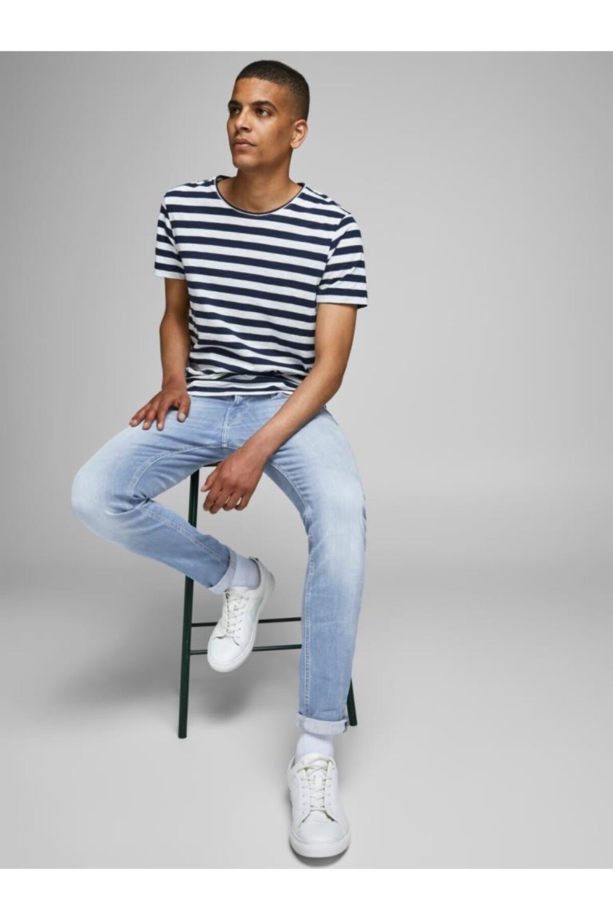 شلوار جین جک اند جونز مردانه پنبه-پلی استر آبی  راسته Slim Fit/اسلیم فیت فاق نرمال   Slim/اسلیم فیت Classical/کلاسیک | Jack & Jones 12166845-Blue Denim TR - تصویر 3