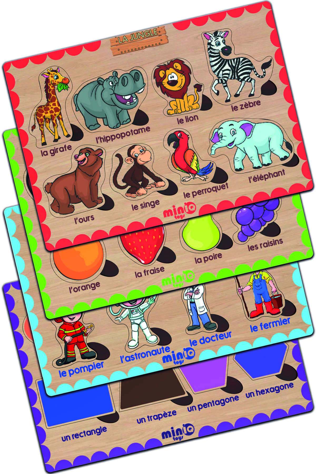 Wooden Turkish Forest Animals + Vegetables + Professions + Shakils 4-Piece Set Educational Puzzle