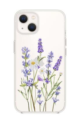 Iphone 13 Lavender Desenli Premium Silikonlu Şeffaf Telefon Kılıfı Uyumlu lavender13sf