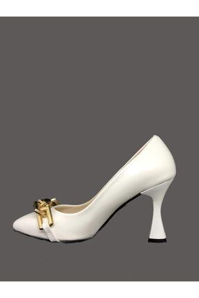 Kadın Ince Topuk Beyaz Ayakkabı 7676