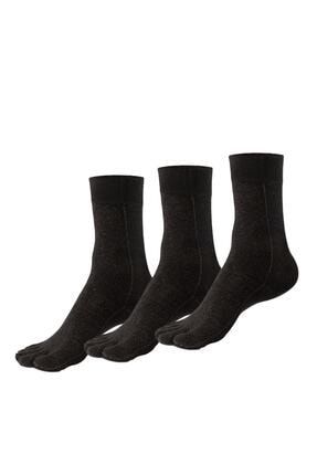 Mantar Önleyici Parmaklı Soket Erkek Siyah Gümüş Çorap 3'lü Paket BNYSS116ETK