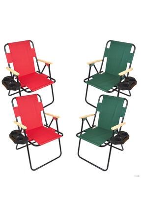 4'lü Ahşap Kolçaklı Kamp Ve Bahçe Sandalyeleri Bardaklık Aparatlı KS-COKRENKLİ-APARATLI-4lü