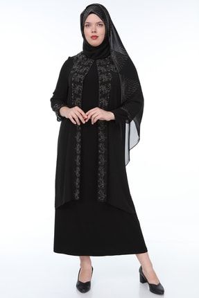 Kadın Büyük Beden Abiye Elbise Siyah Ve Şal Hediyedir 11128-SYH