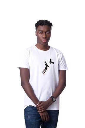 Kobe Bryant Smaç Baskılı Beyaz Basic Regular T-shirt TSFN0118