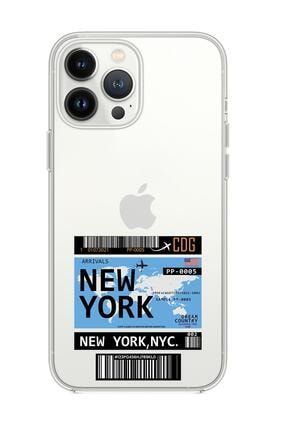 Iphone 13 Pro Max Uyumlu New York Ticket Desenli Premium Silikonlu Şeffaf Telefon Kılıfı newyork13pmsf