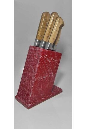 Kırmızı Mermer Desenlı Standlı Mutfak Bıçağı 5'li Set Bh Sdf-368 SLT368