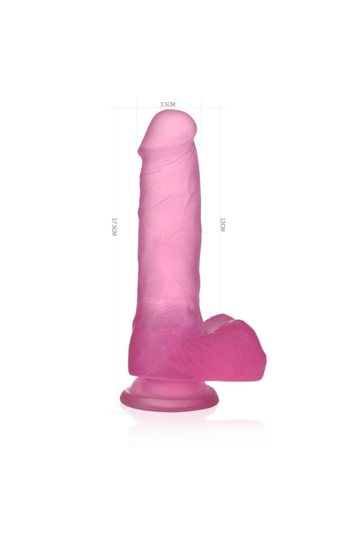 17,5 cm Şeffaf Realistik Damarlı Vantuzlu Pembe Dildo Penis 7