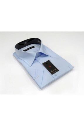 Açık Mavi Büyük Beden Kısa Kol Düz Renk Klasik Erkek Gömlek - 500-3 B-500-3
