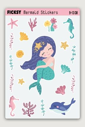 Sevimli Deniz Kızı Sticker Seti - 21 Adet Etiket Çıkartma ZLH00091