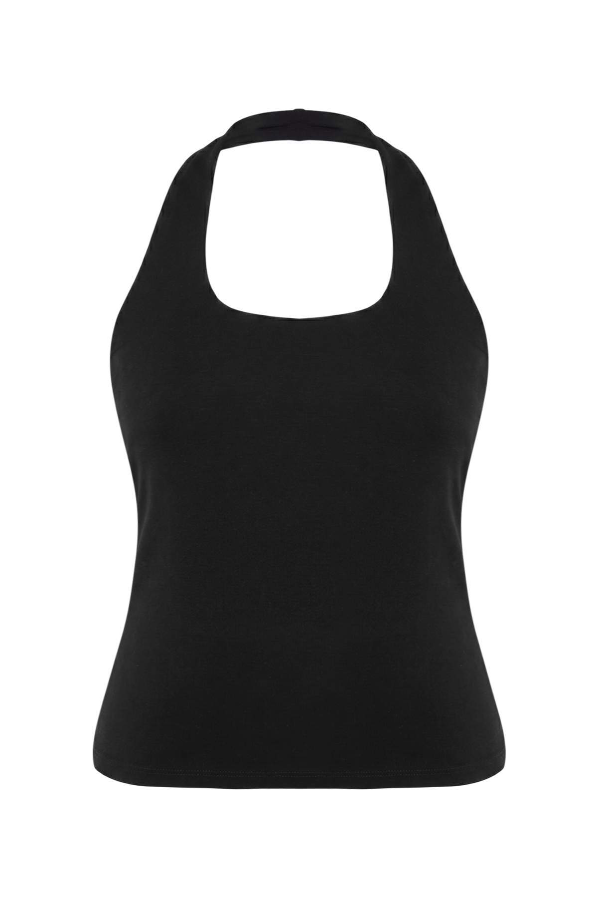 Trendyolmilla Curve Siyah Yumuşak Dökümlü Kumaş Crop Örme Büyük Beden Atlet TBBSS26CV00028