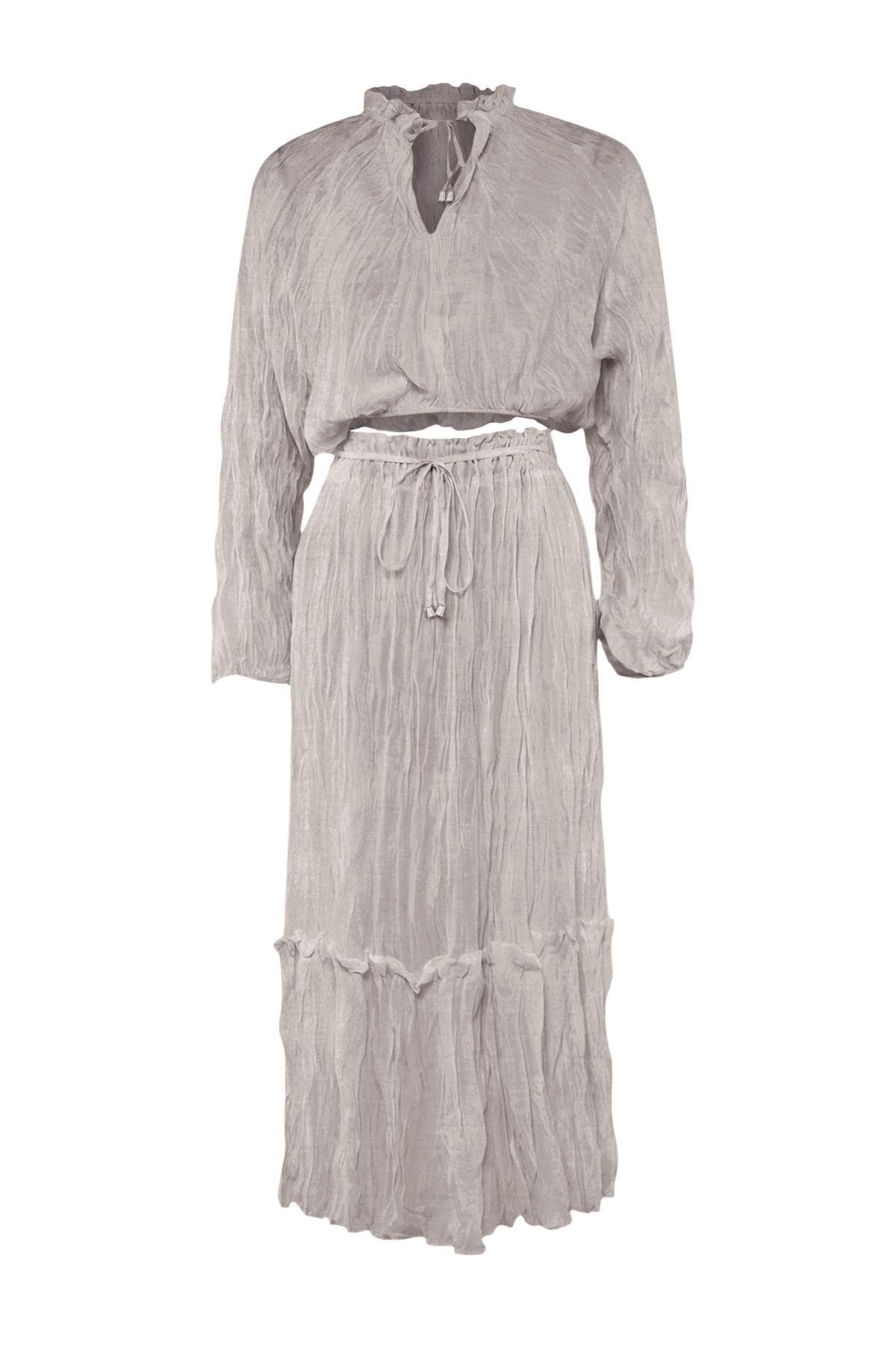 Trendyolmilla Vizon Dokuma Maxi 100% Pamuk Plaj Bluz Pantolon Takım TBESS26AU00101
