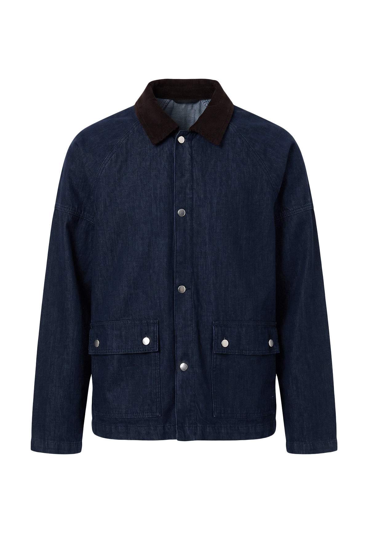Trendyolmilla Man Lacivert Cepli Kadife Yaka Mevsimlik Erkek Denim Ceket TMNAW27CE00003