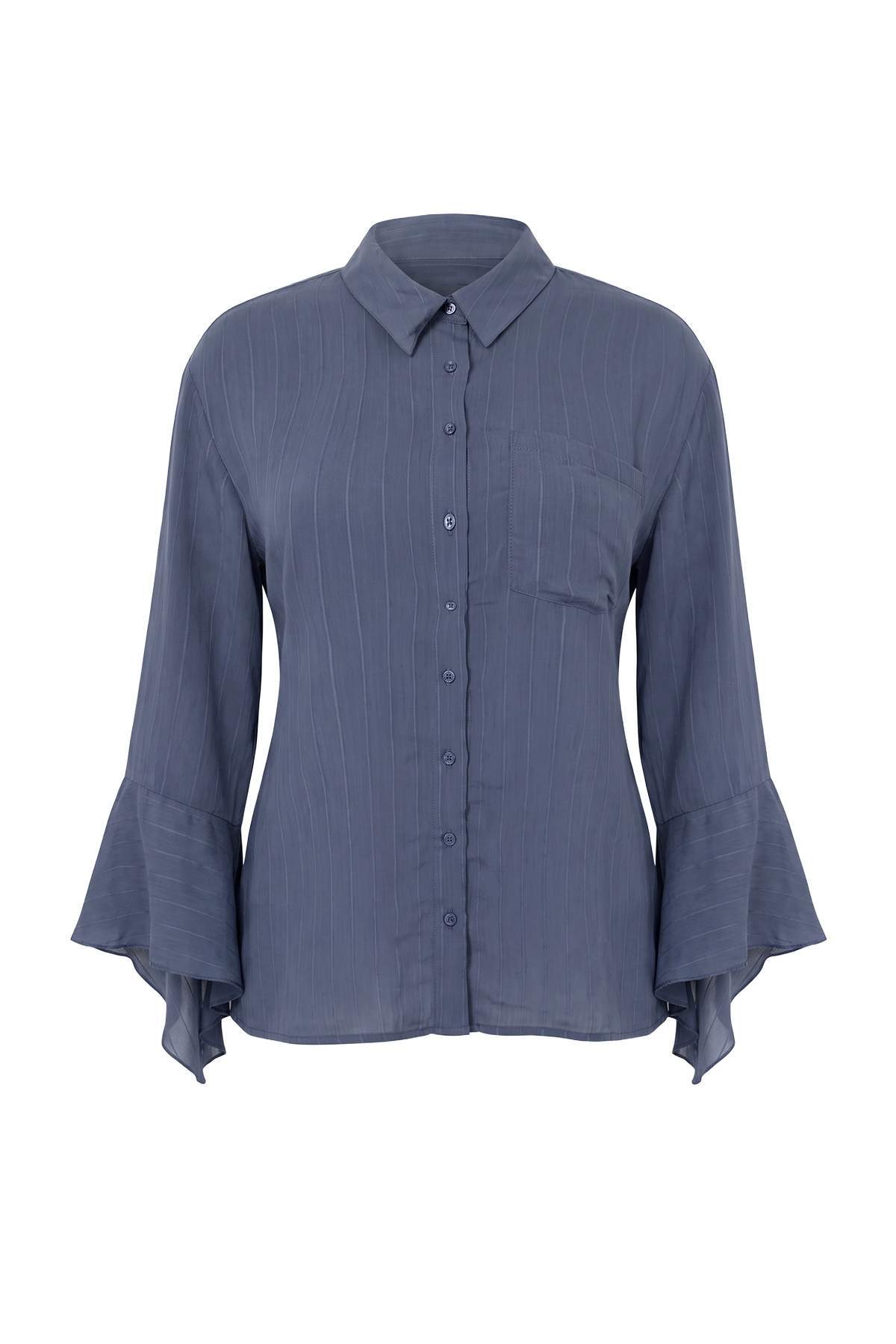 Trendyolmilla Curve Mavi Oversize Modal Balon Uzun Kol Büyük Beden Gömlek TBBAW27AX00012