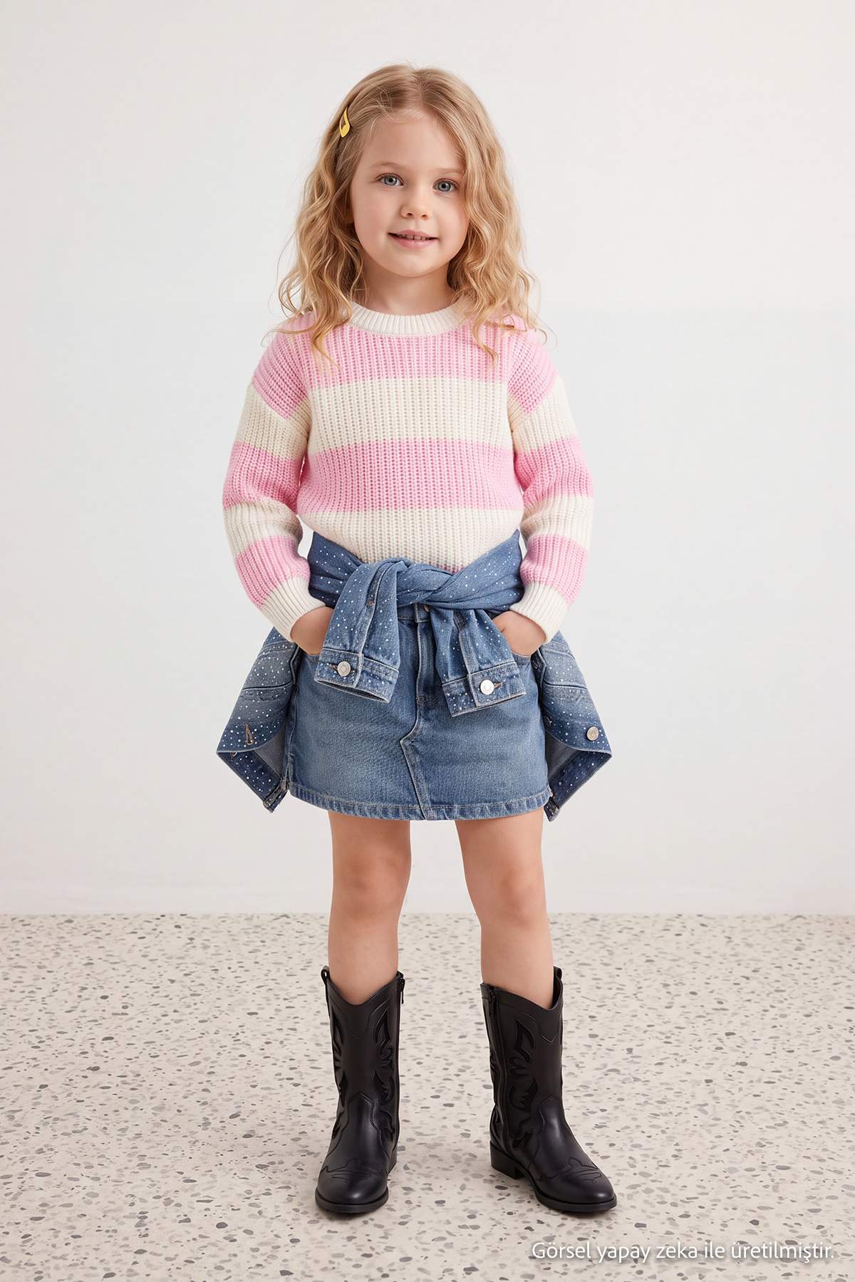 Trendyolmilla Kids Pembe Kız Çocuk Çizgili Bisiklet Yaka Triko Kazak TKDAW27KZ00009