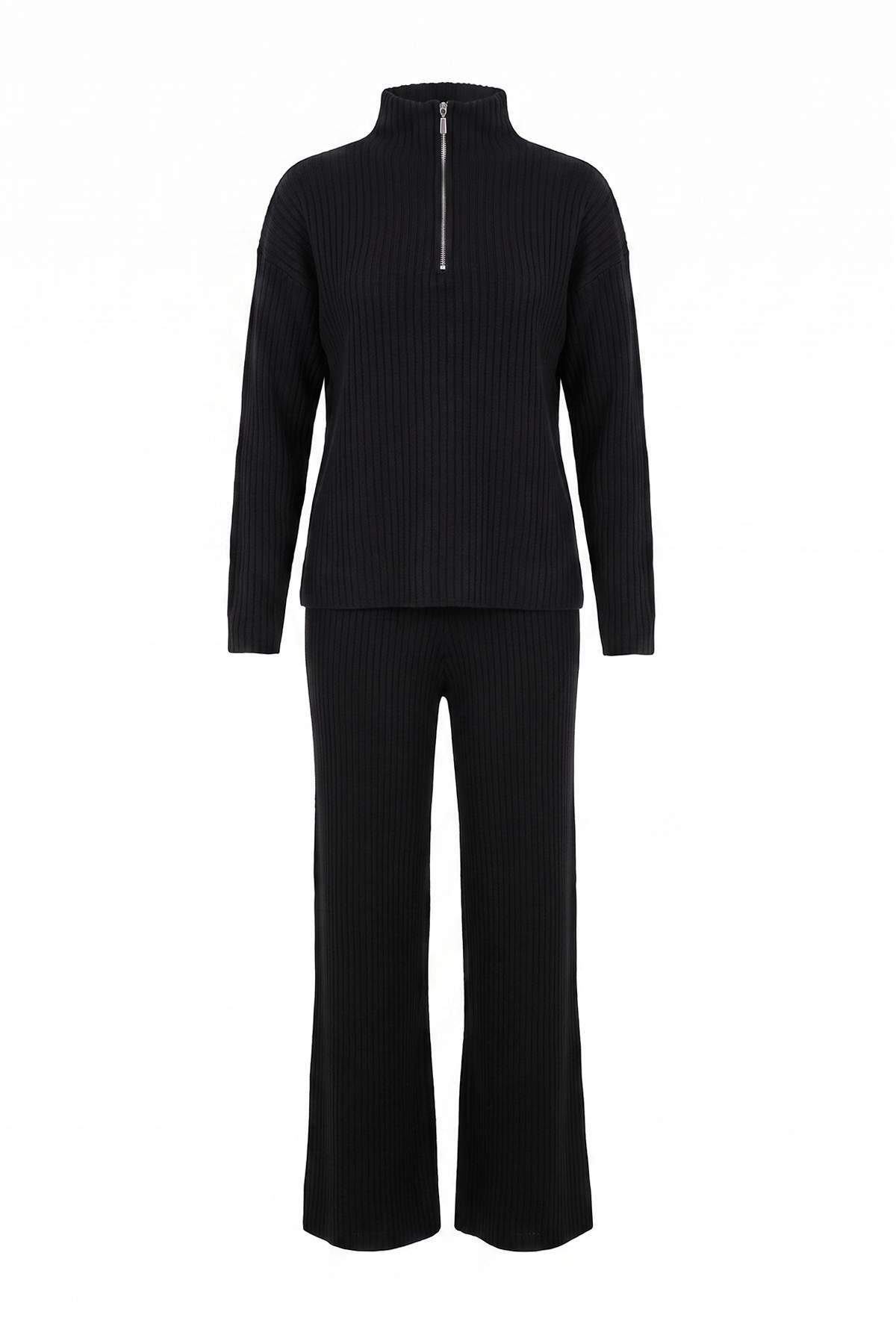 Trendyolmilla Siyah Basic Fermuarlı Kazak-Pantolon Triko Alt - Üst Takım TWOAW26AU00020
