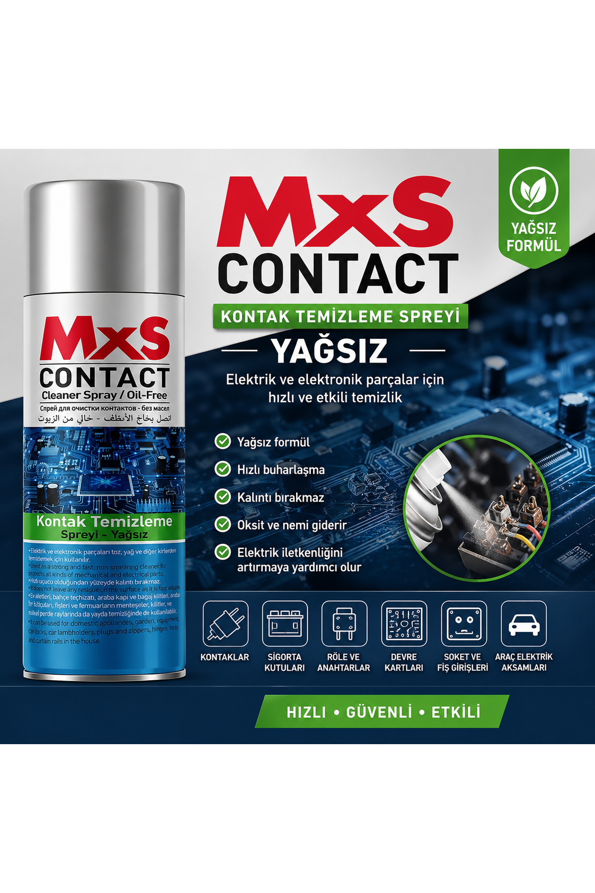 MxS Elektronik Kart Devre Kontak Temizleyici Sprey Yağsız 400 ml