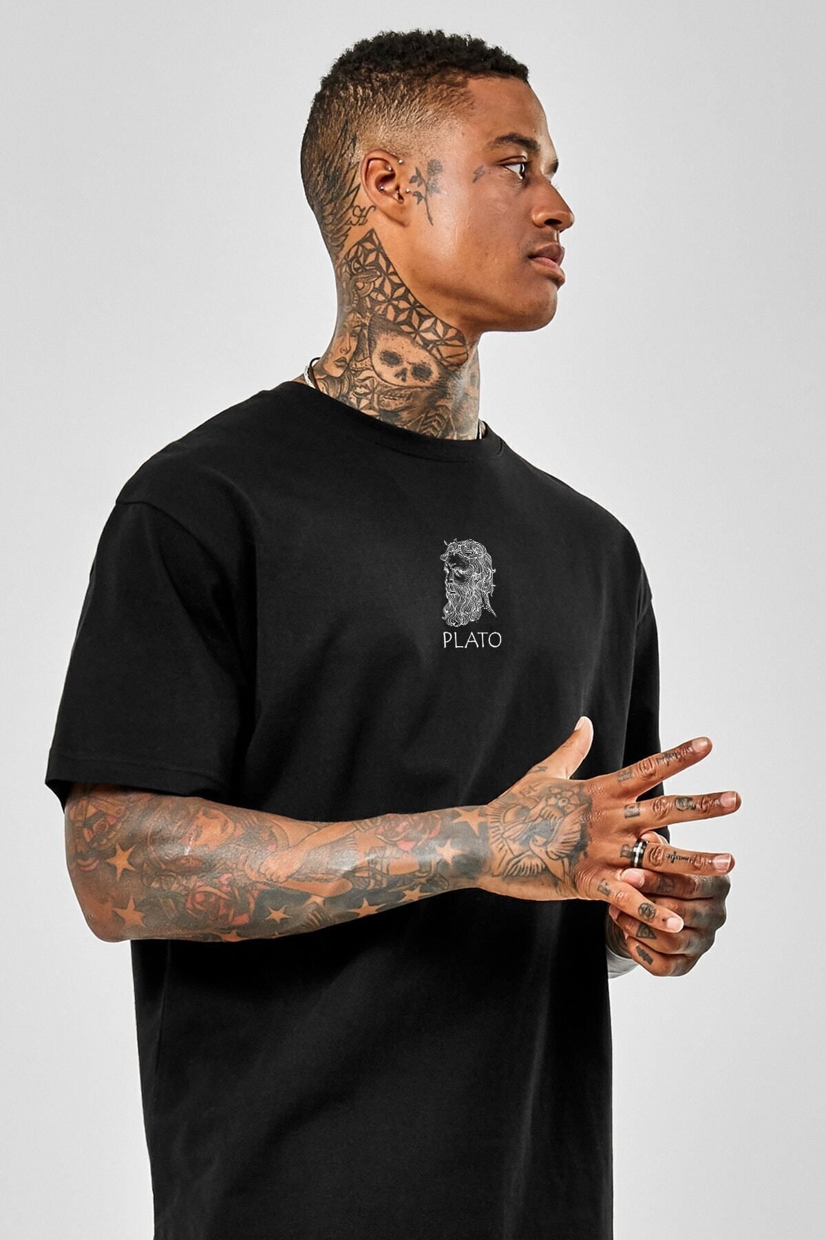 Genel Markalar Azurco Oversize Plato Baskılı Siyah Tshirt görsel 2