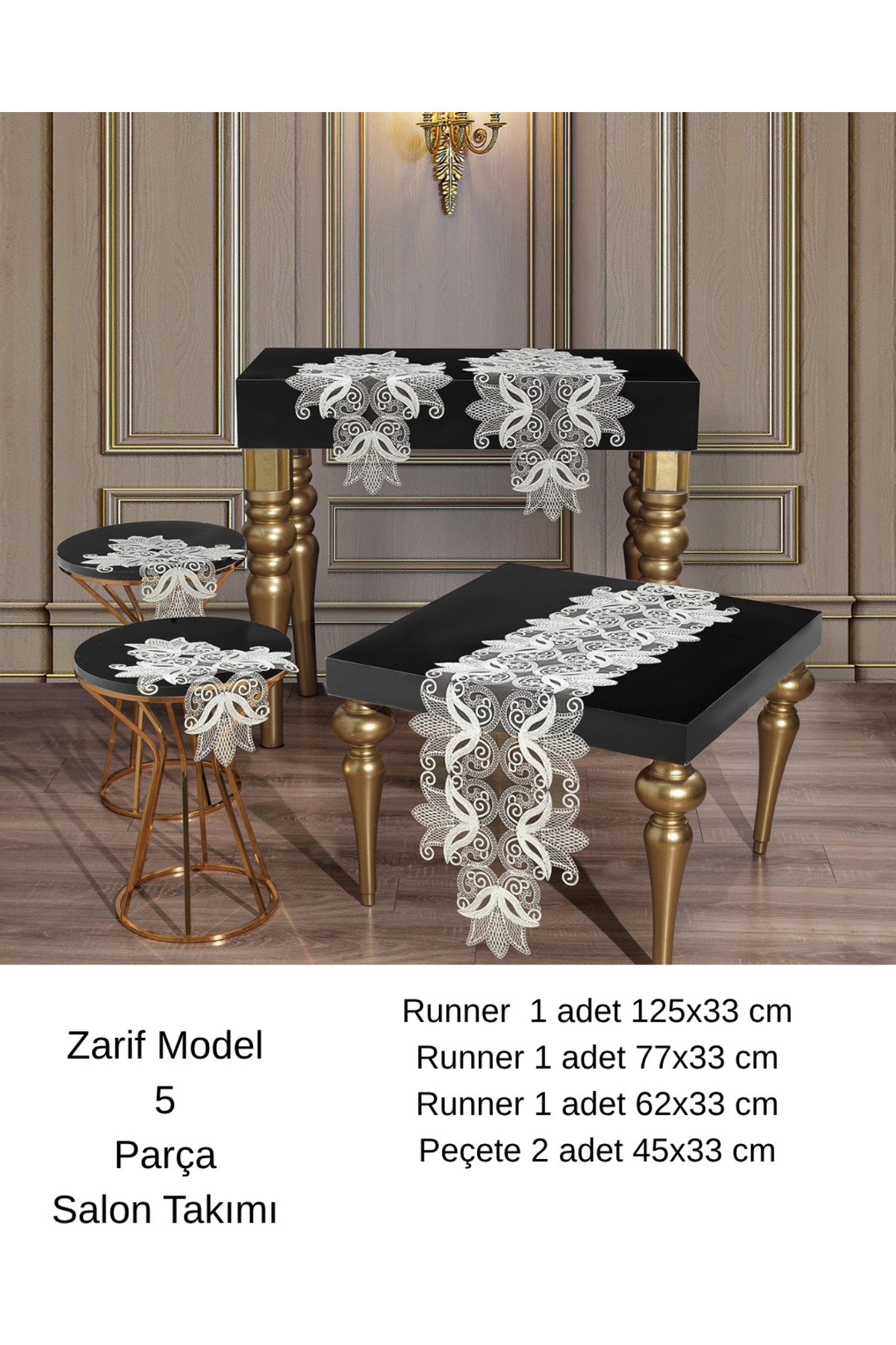 Lounge Set 5-Piece Linen French Lace Trouble-Free Runner-Ranir Set Dowry Lounge Set Elegant