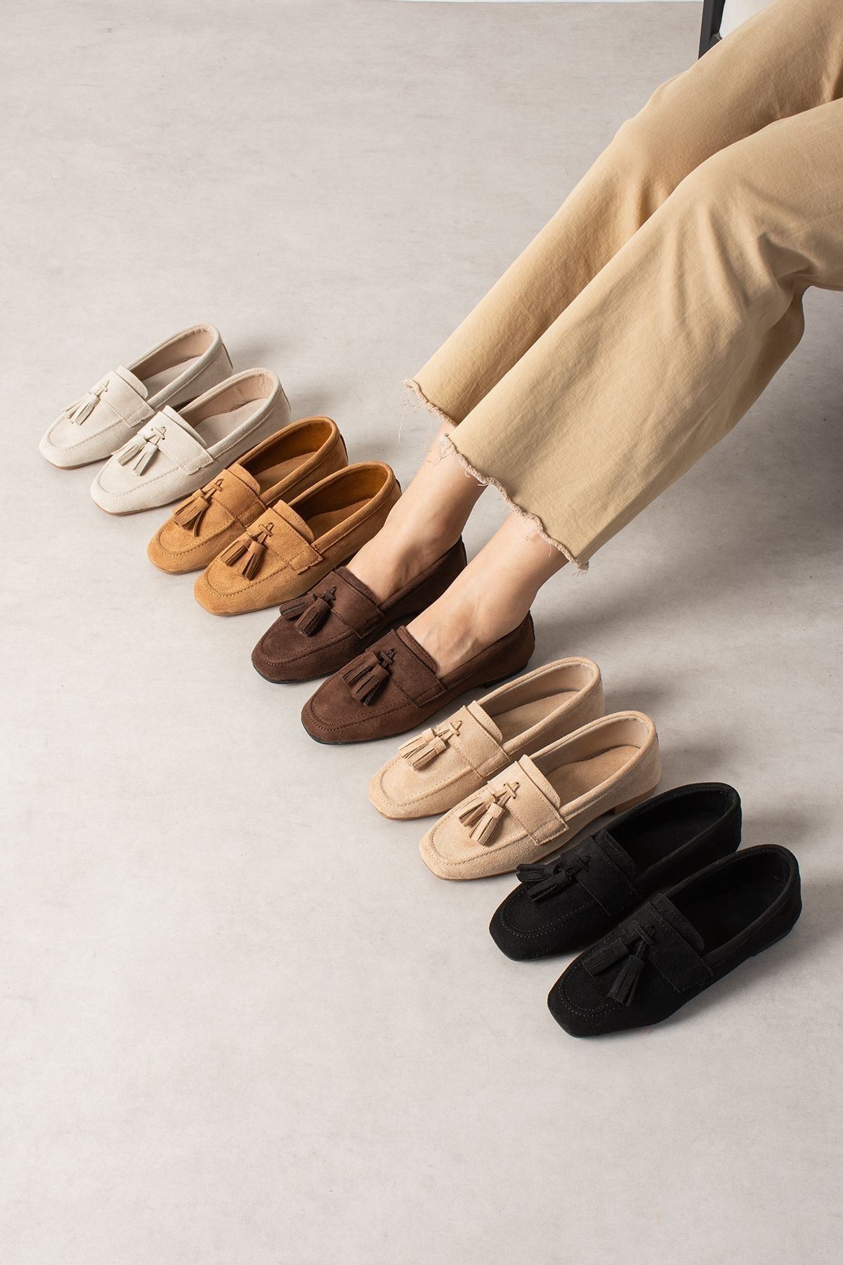 FUGA MODA Savona Taba Süet Püskül Detaylı Loafer Babet Günlük Ayakkabı görsel 5