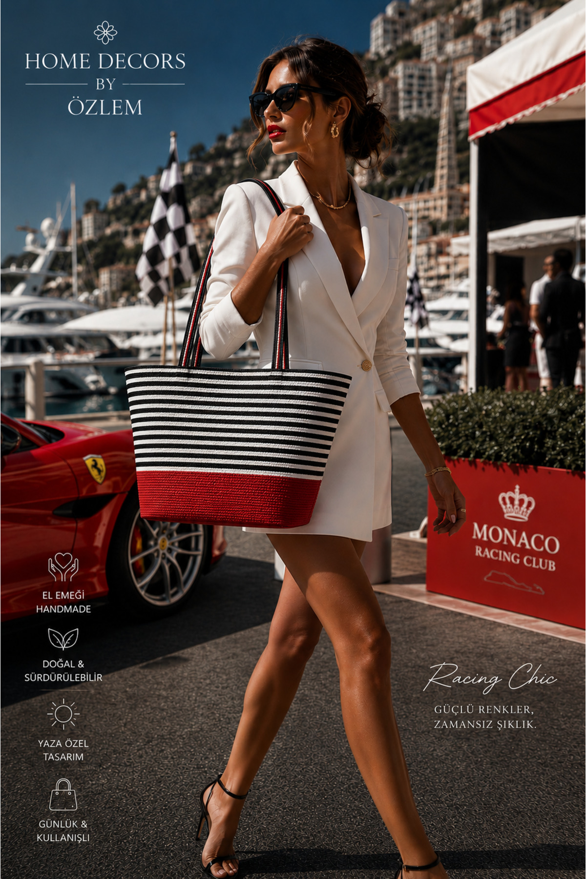 Striped Shoulder Bag Beach Bag Casual Bag Straw Bag Handmade - 40~42x30cm