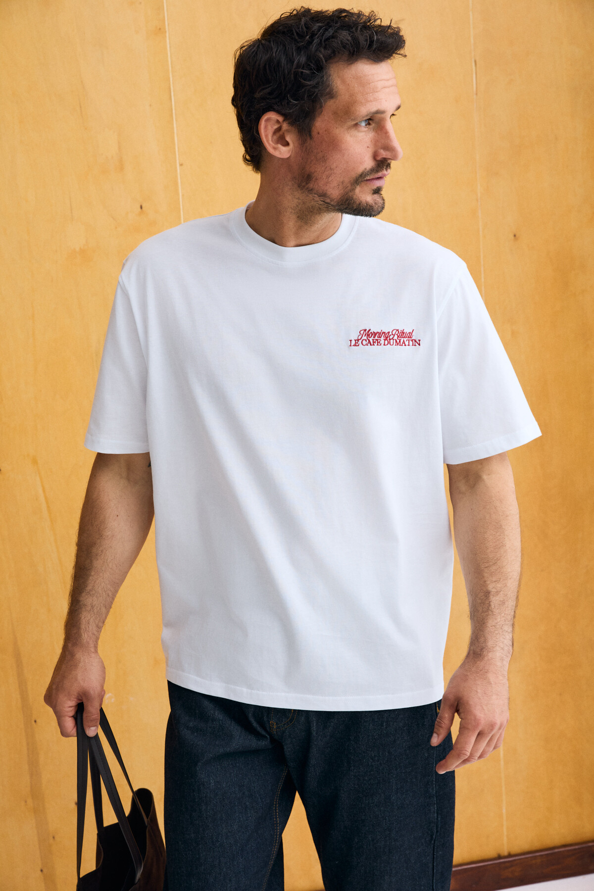 GRIMELANGE FUTI Erkek %100 Organik Pamuklu Baskı Detaylı Yuvarlak Yaka Beyaz T-Shirt görsel 4