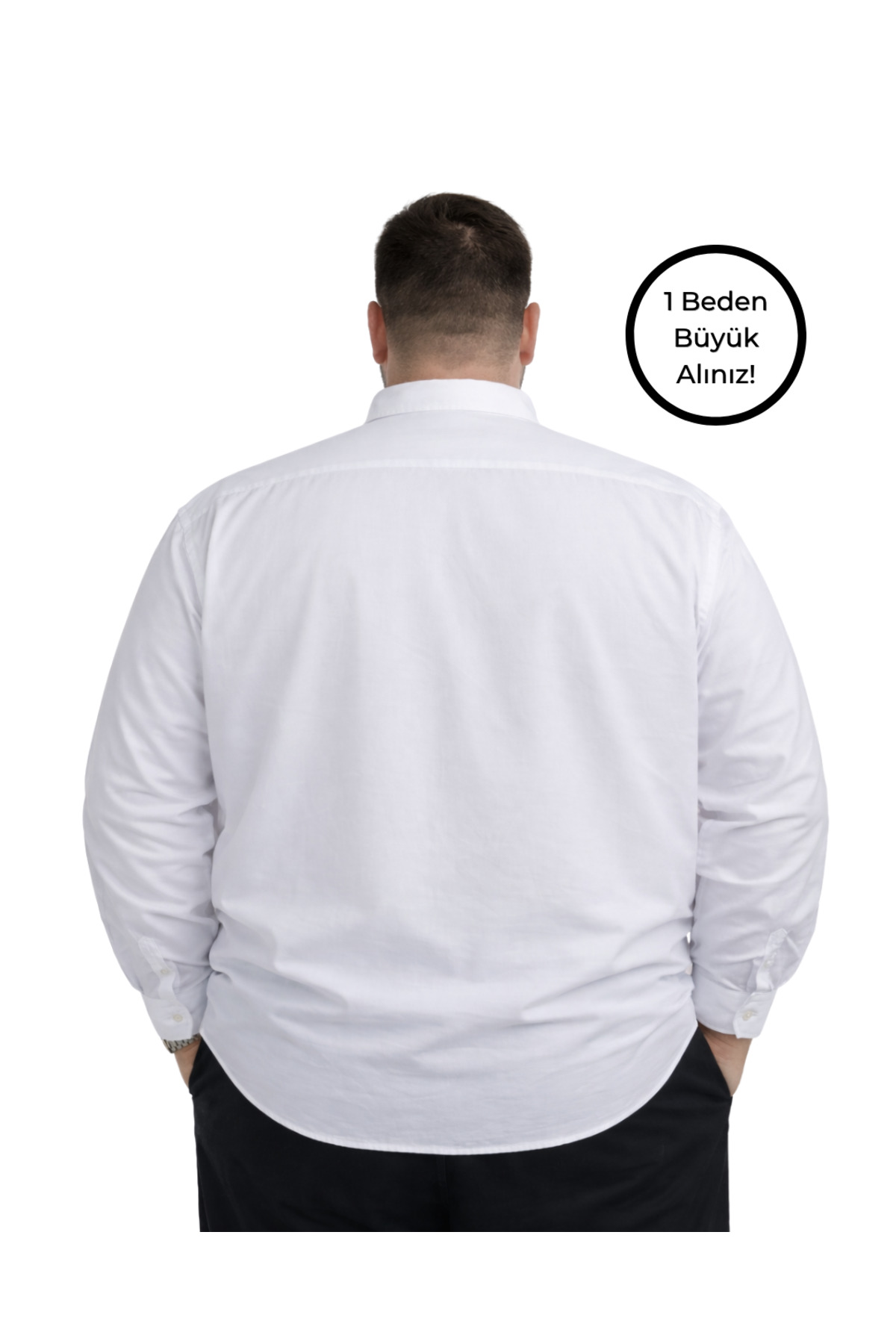 BattalModa Erkek Büyük Beden Beyaz Uzun Kollu Gömlek 3XL-4XL-5XL-6XL-7XL-8XL görsel 3