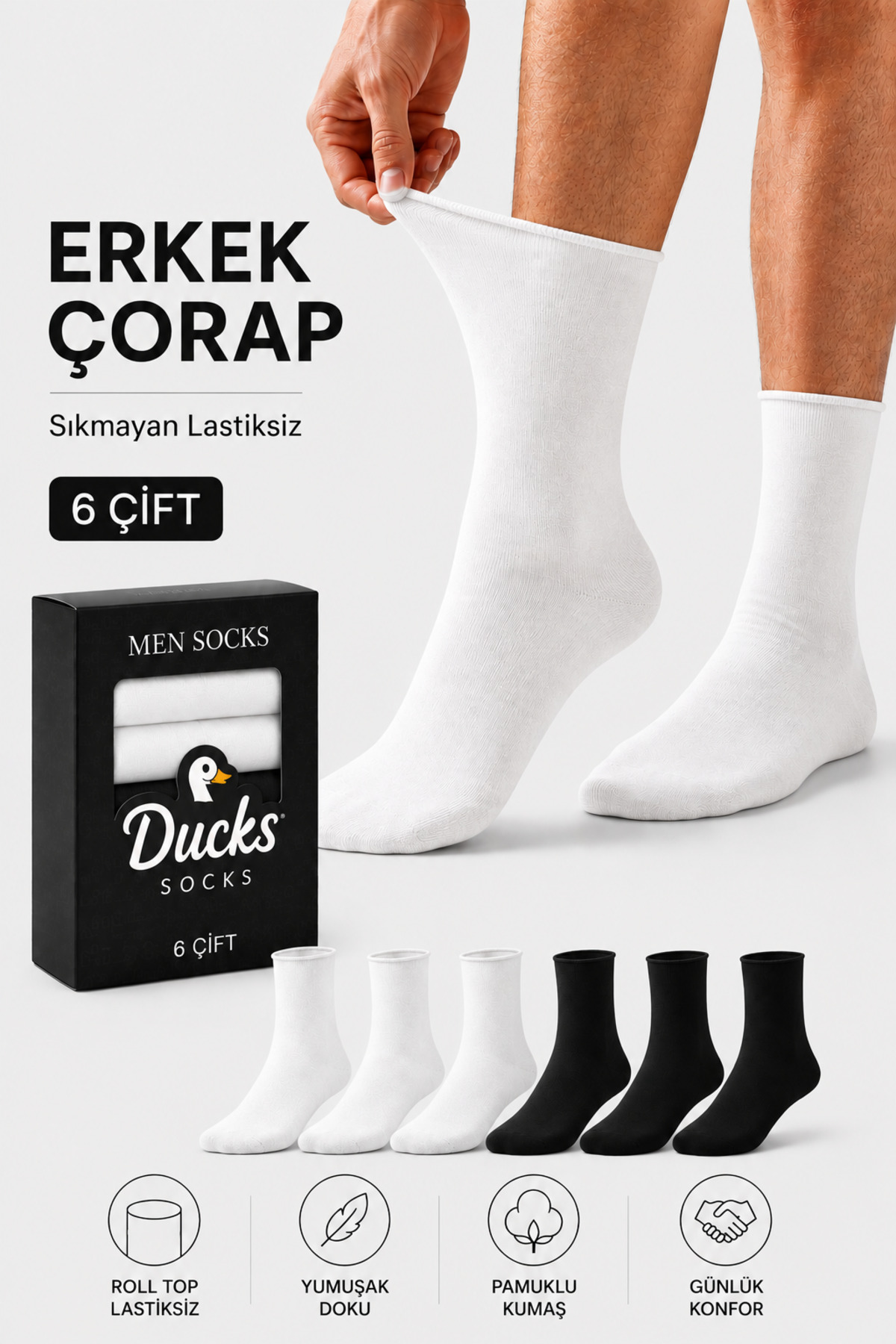 Men's 6-Pack Cotton Boxed Elastic Socks Diabetic Friendly Seamless Traceless Long Taperless Socks