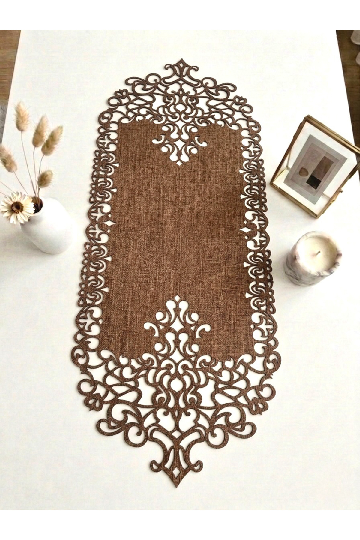 Brown Suede Fabric Runner 40x100 Cm Coffee Table Length - Modern Design