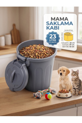 Tasma Market Hava Sızdırmaz Kilitli Mama Saklama Kabı 23 Litre - 8-10 kg Kapa...