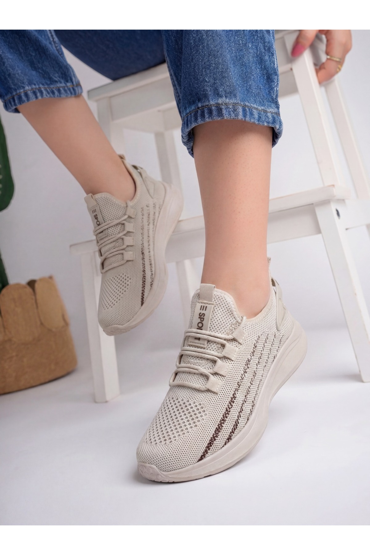 E SPORT Bej Unisex Hafif Triko Sneaker Ortopedik Ayakkabı-015 görsel 6