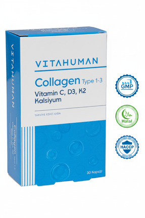 Vitahuman Collagen Type 1-3,Vitamin C,D3K2 Vitamini,Kalsiyum,30 Kapsül 500 mg...