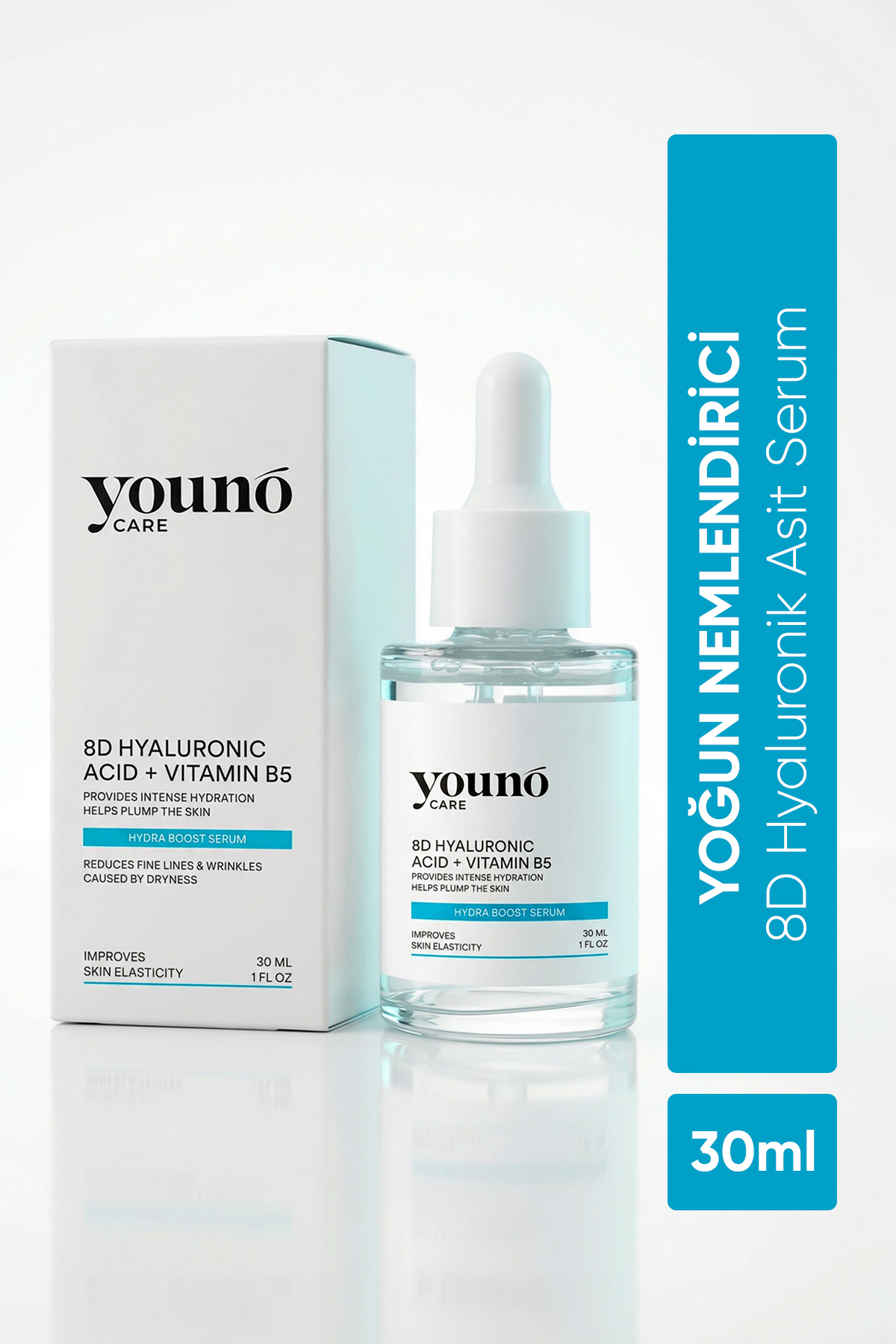 YOUNO CARE 8D Hyaluronik Asit Serum 30 ml| Yoğun Nemlendirici Serum 18 Amino Asit, Beta-Glucan, Panthenol, Urea — YC-SKN-HBS-30