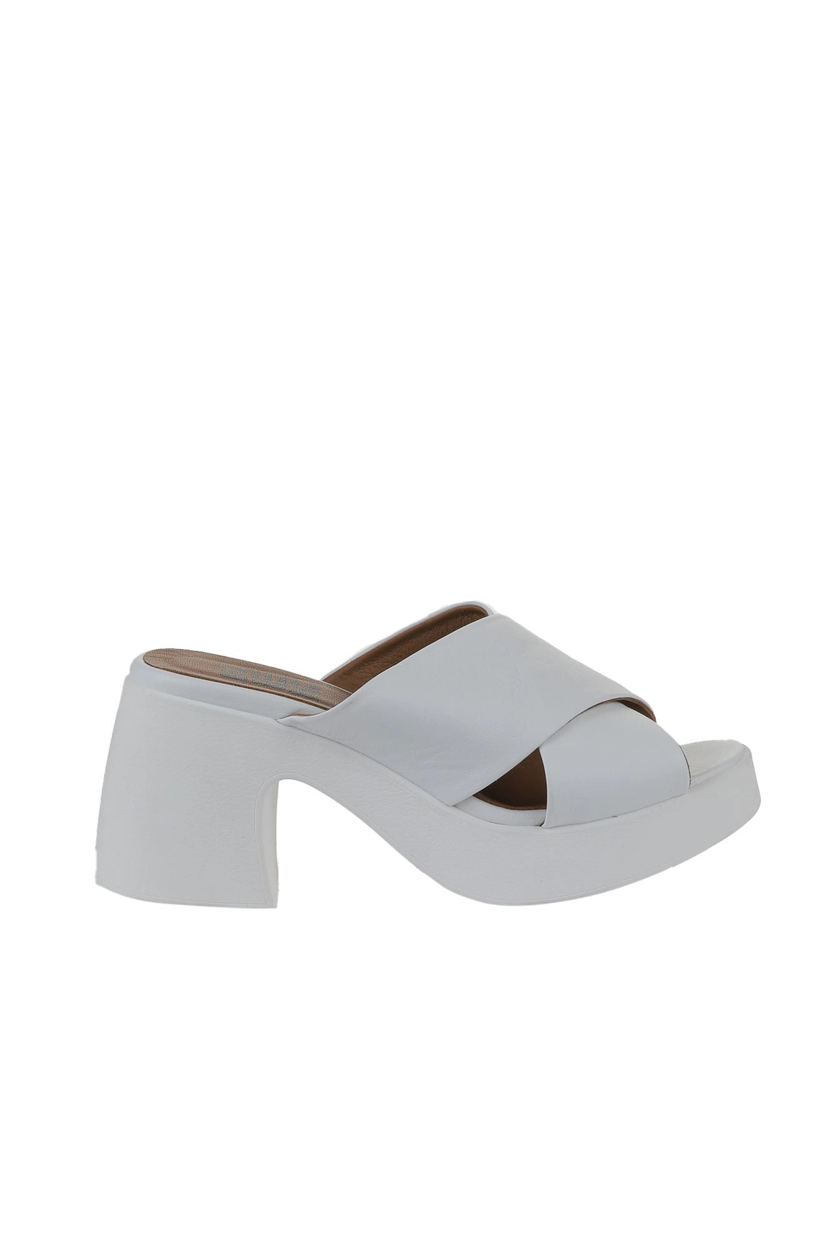 Women's White Leather Heeled Slippers 01wy12201