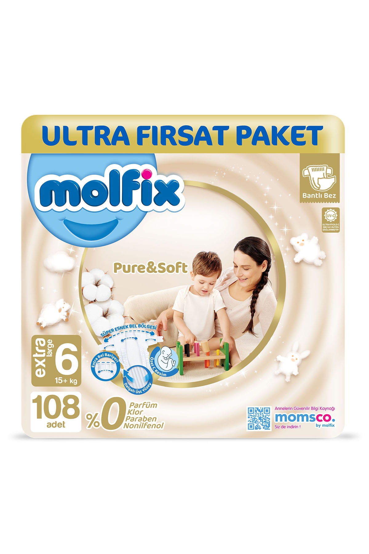 Molfix Pure & Soft Bebek Bezi 6 Beden Extra Large 108 Adet - Fiyatı, Yorumları