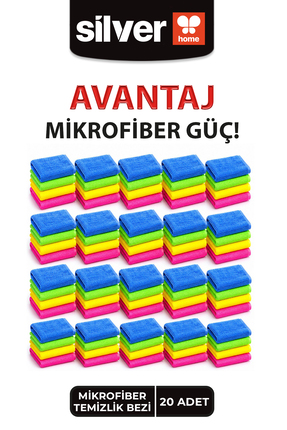 SİLVER HOME Süper Emici 235 Kalite 40x40cm 20li Mikrofiber Bez - Yıka Yıka Ku...