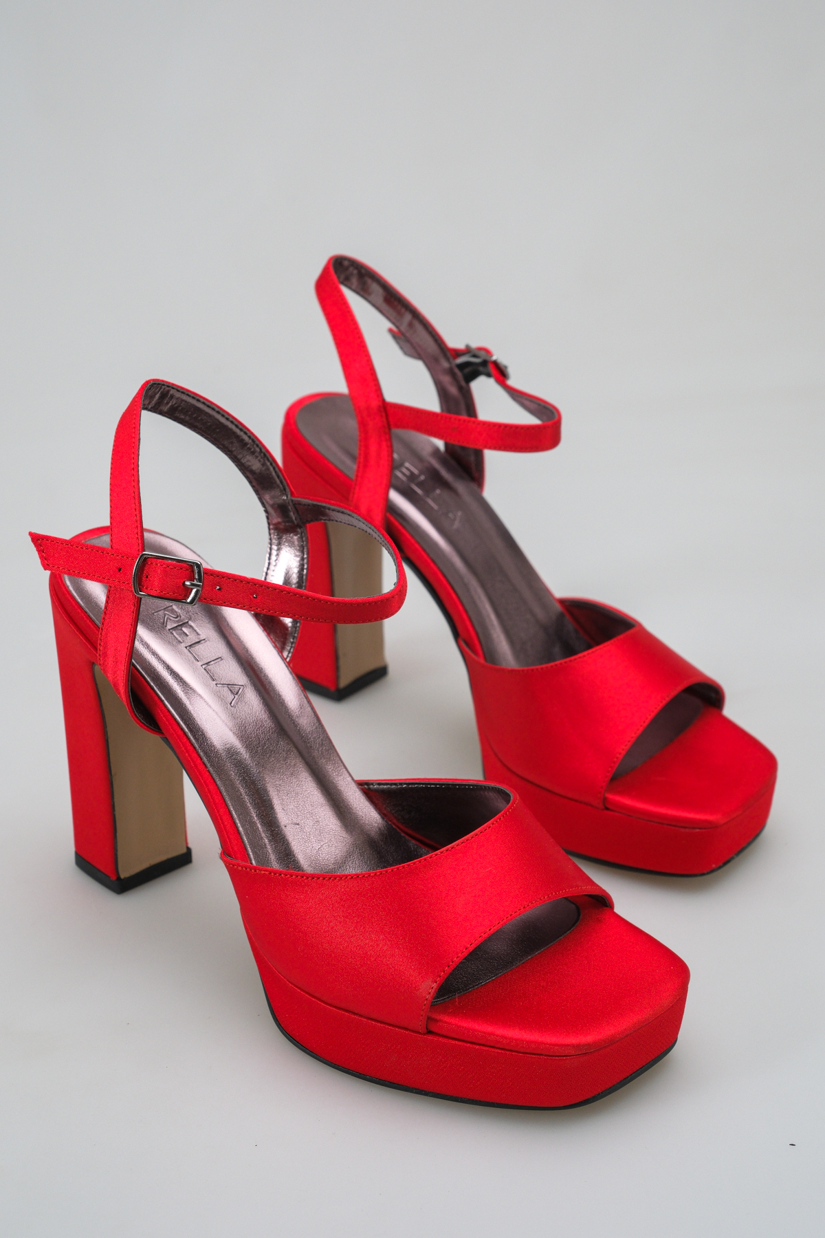 Women's Red Satin Platform Heels Henna Wedding Evening Sandals