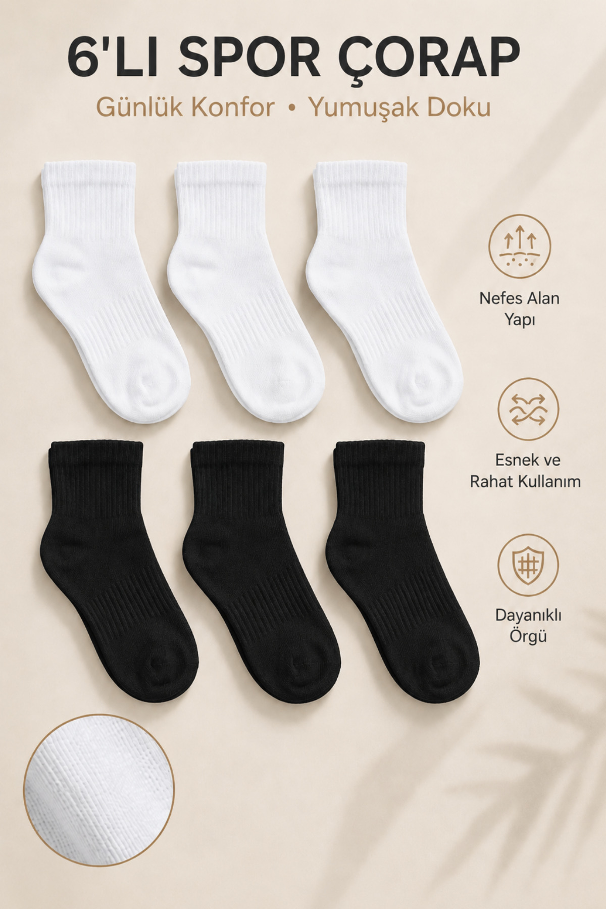 6 Pair Nose Seamless Straight Tennis Kids Sockets