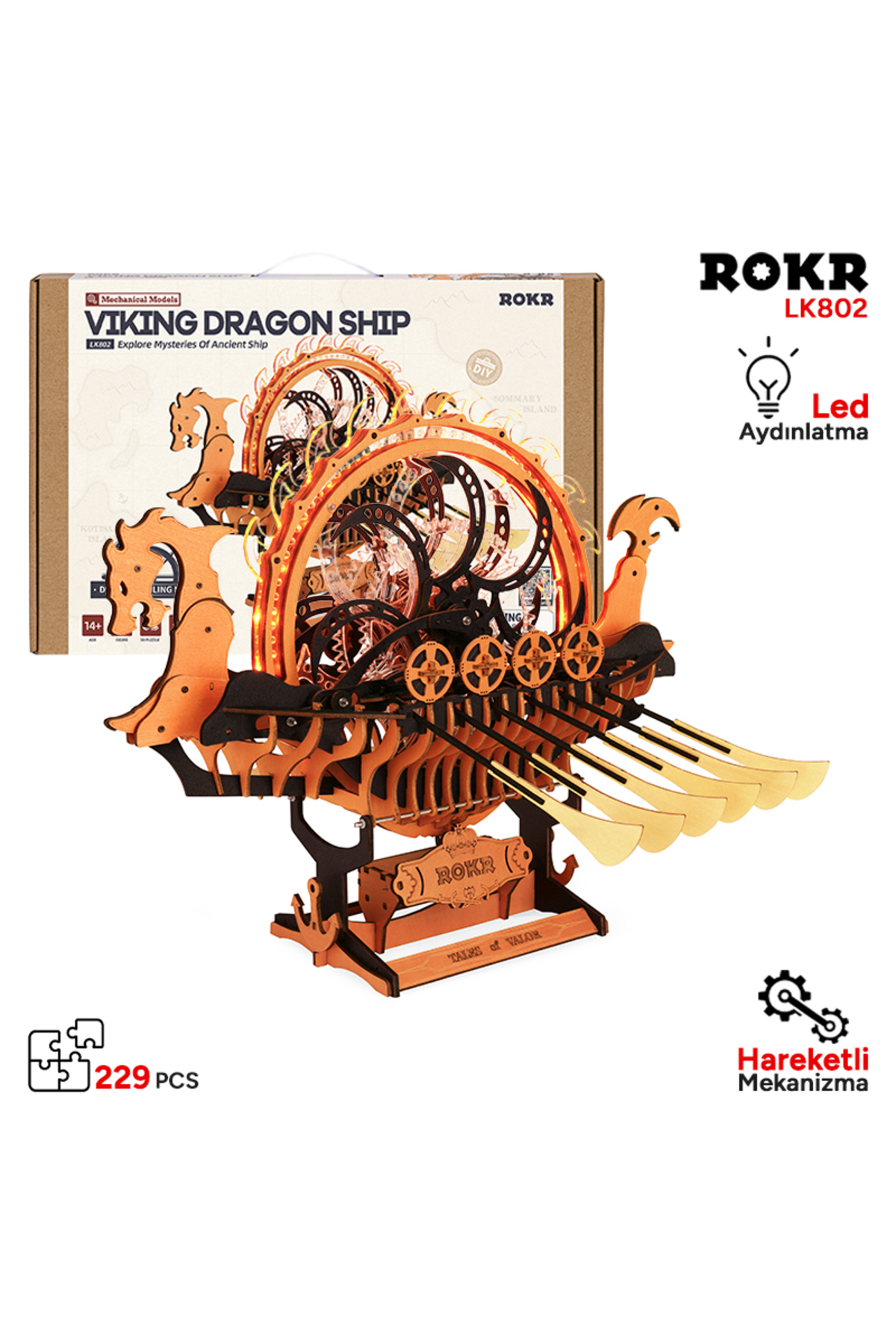 ROKR LK802 Viking Gemisi (Viking Dragon Ship) DIY Minyatür Maket