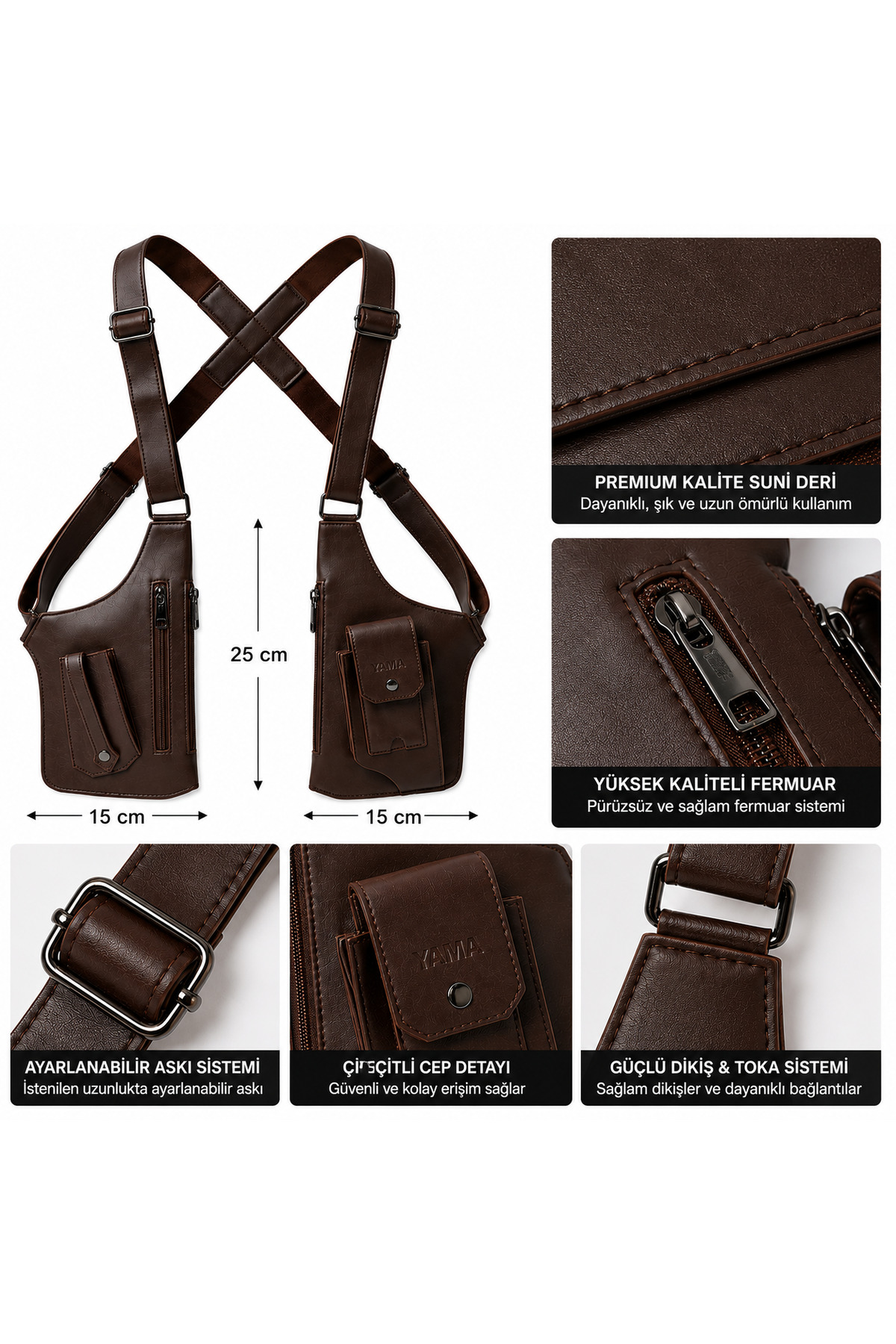 YAMA WEAR Çapraz Askılı Premium Çanta Unisex Su Geçirmez Kadın Erkek Bölmeli görsel 4
