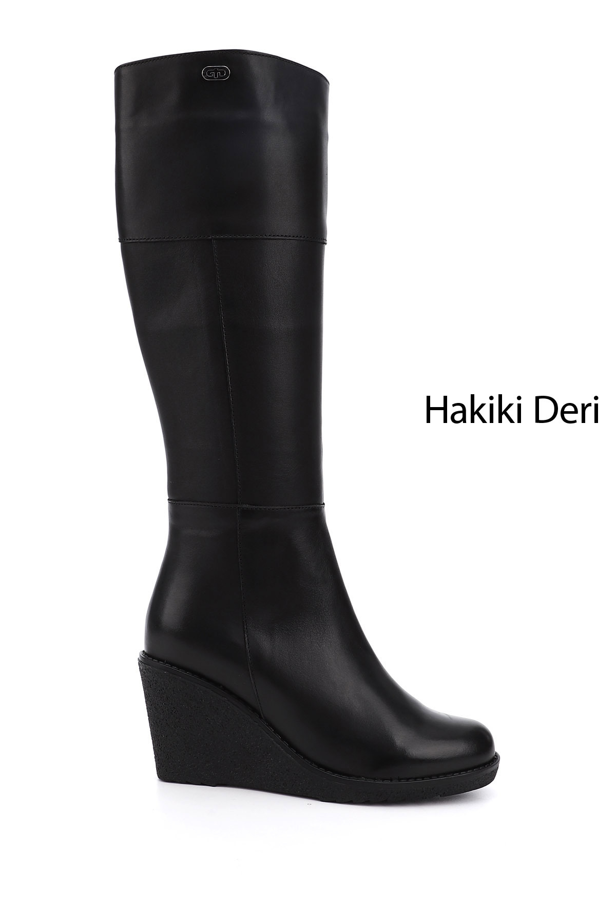 Women's Black Zipper Fill Heel Genuine Leather Boots
