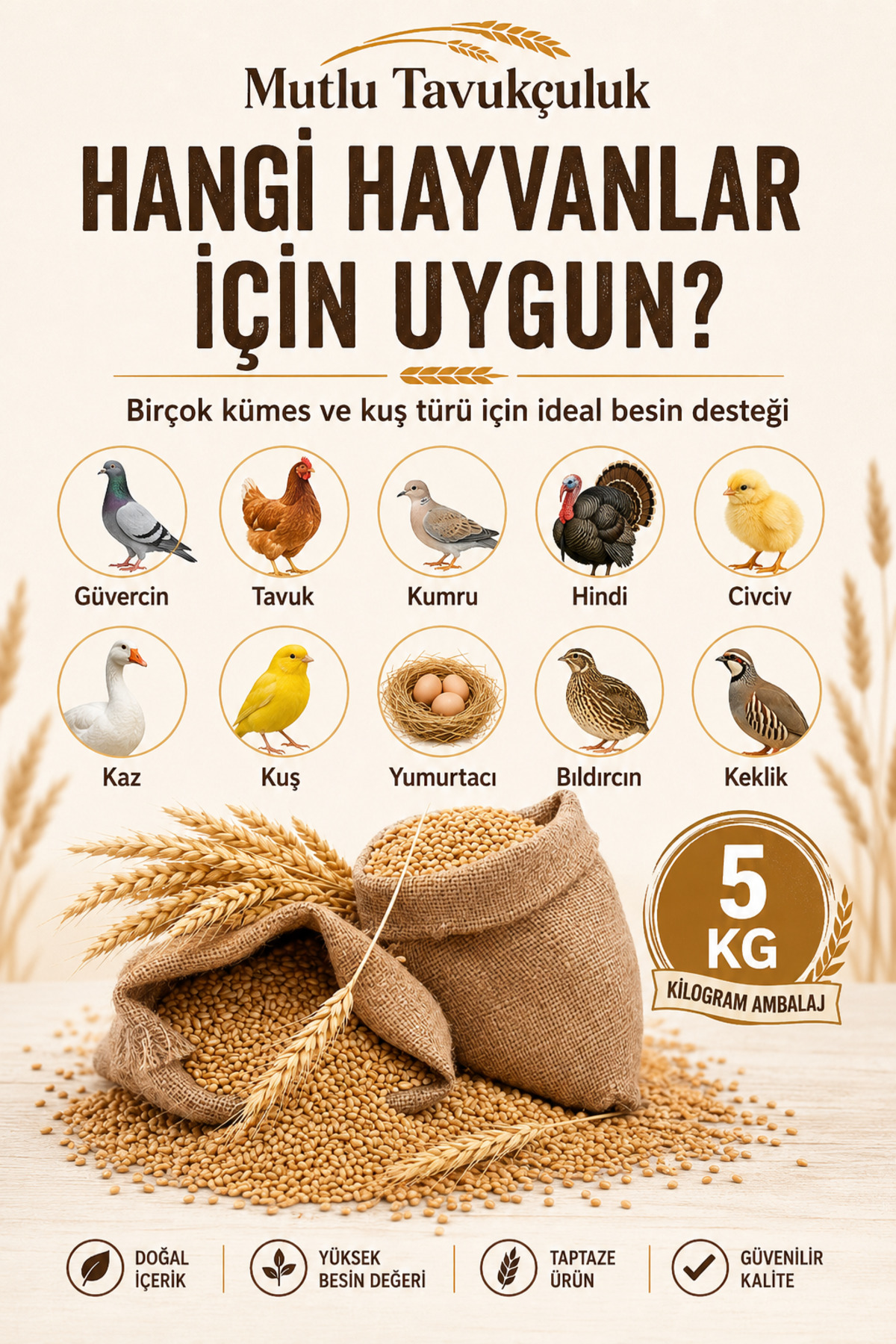 5 کیلوگرم خوراک گنجشک و پرندگان زینتی، شامل خوراک کبوتر، مرغ، کبوتر، بوقلمون، جوجه، غاز، و تخم‌گذار بلدرچین و قرقاول