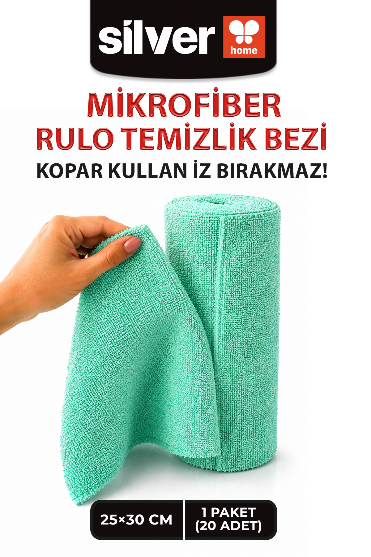 20'li Rulo Mikrofiber Temizlik Bezi 25x30 cm Çok Amaçlı Kopart Kullan Kaliteli Eko Paket