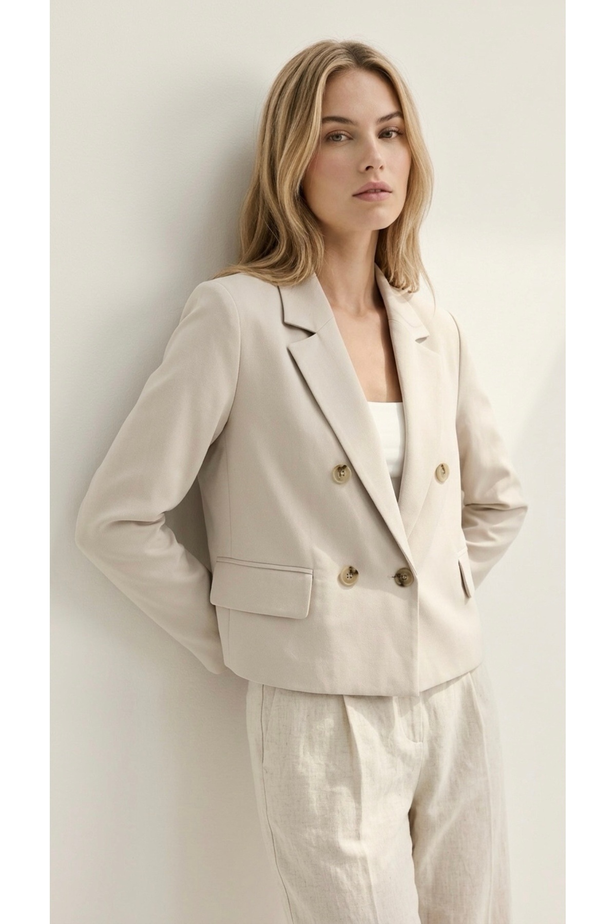 CEK mağazacılık  Kadın Crop Blazer Ceket – KETEN - Görsel 3