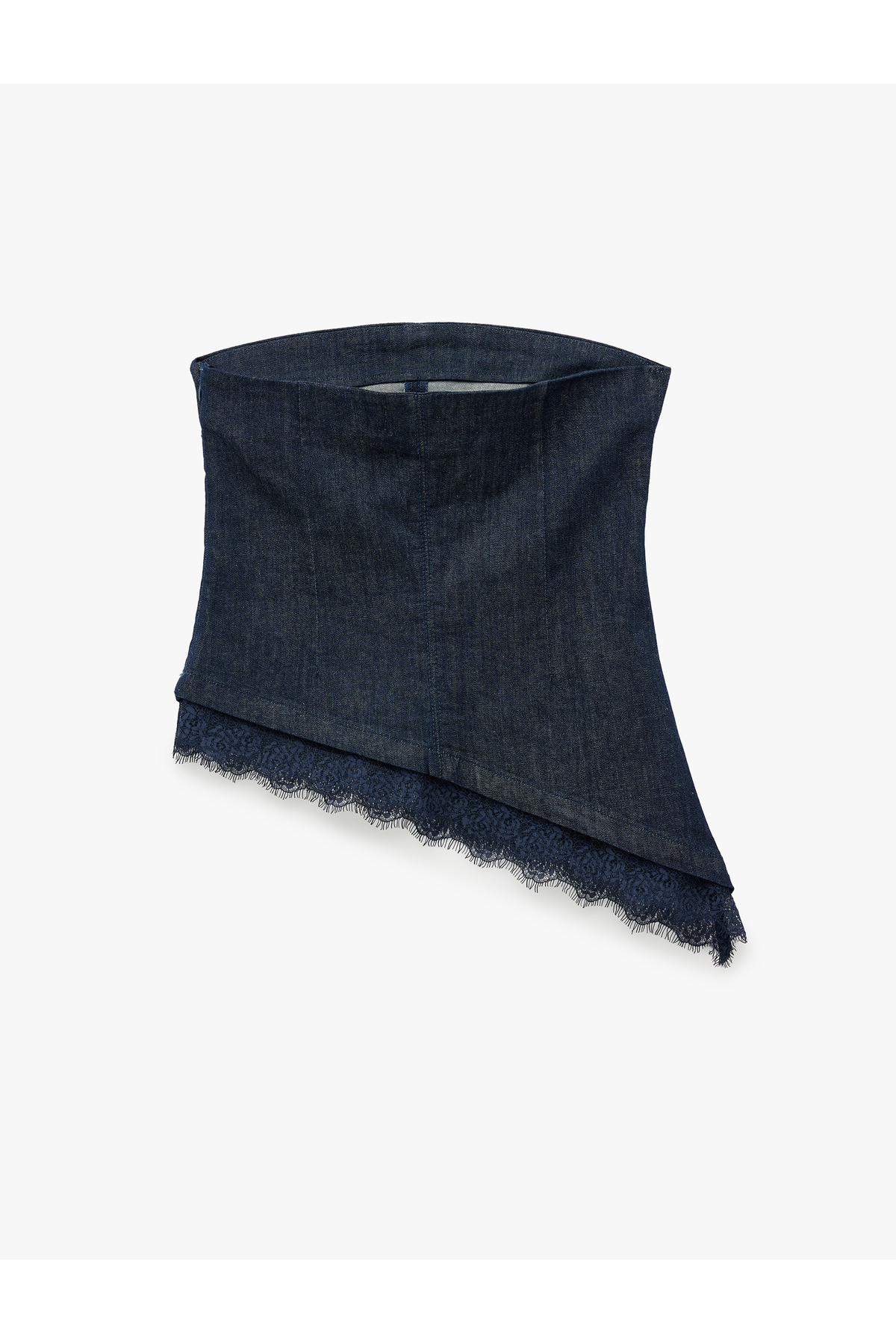 Koton Dantel Detaylı Asimetrik Kesim Straplez Kolsuz Denim Büstiyer görsel 4