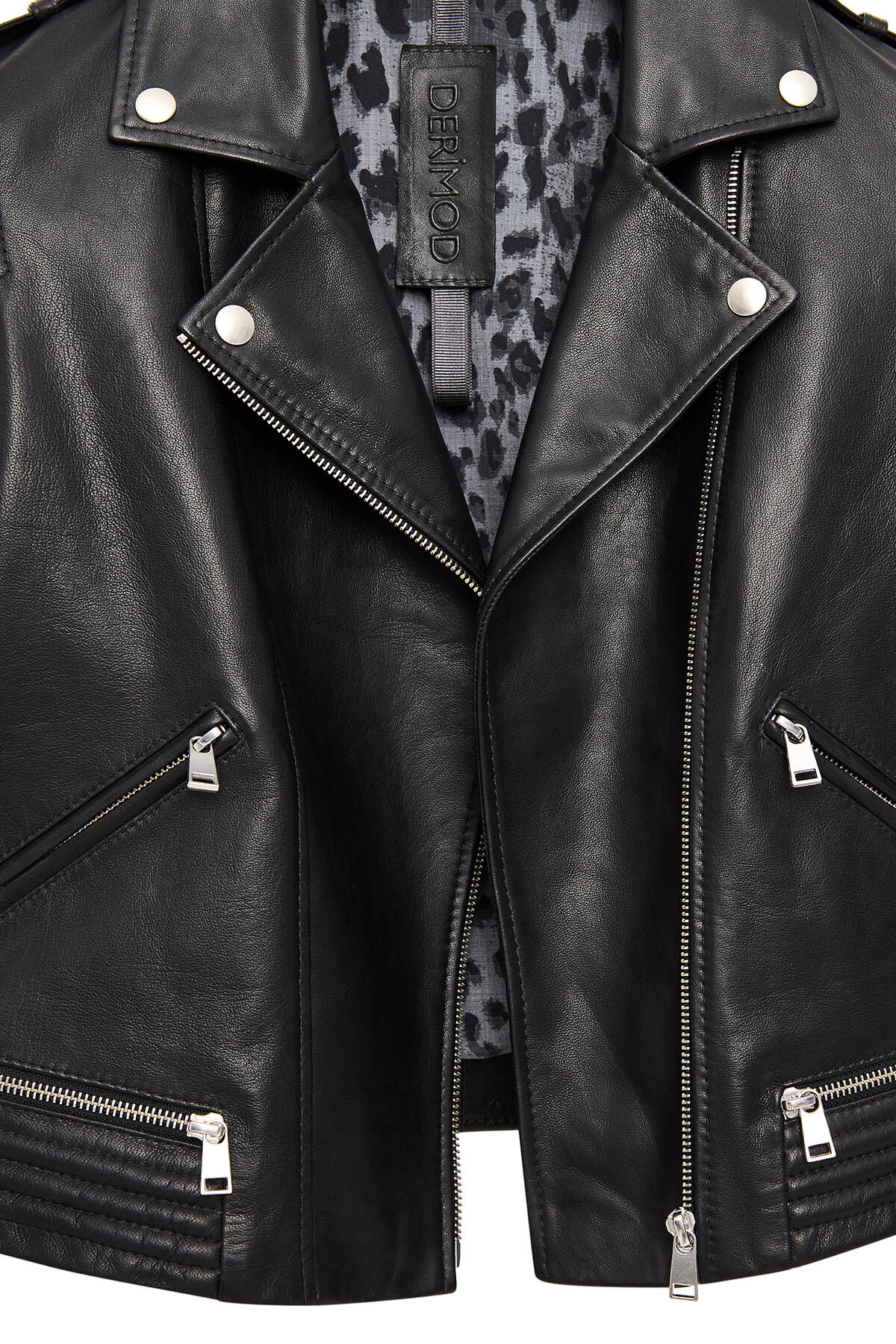 Derimod  Eliza Kadın Siyah Biker Kısa Deri Ceket 25SGD5299VE - Görsel 4