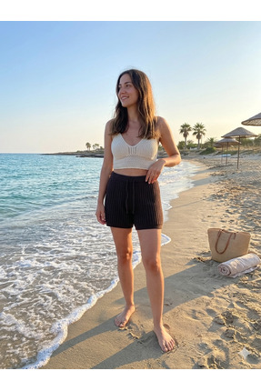 OTTO STORE Kadın Triko Şort Bağcıklı Lastikli Bel Yazlık Plaj ve Tatil Şortu ...